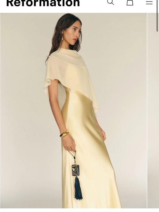 Reformation Dresses & Skirts - Reformation Pale Yellow Satin Slip Dress with Sheer Capelet